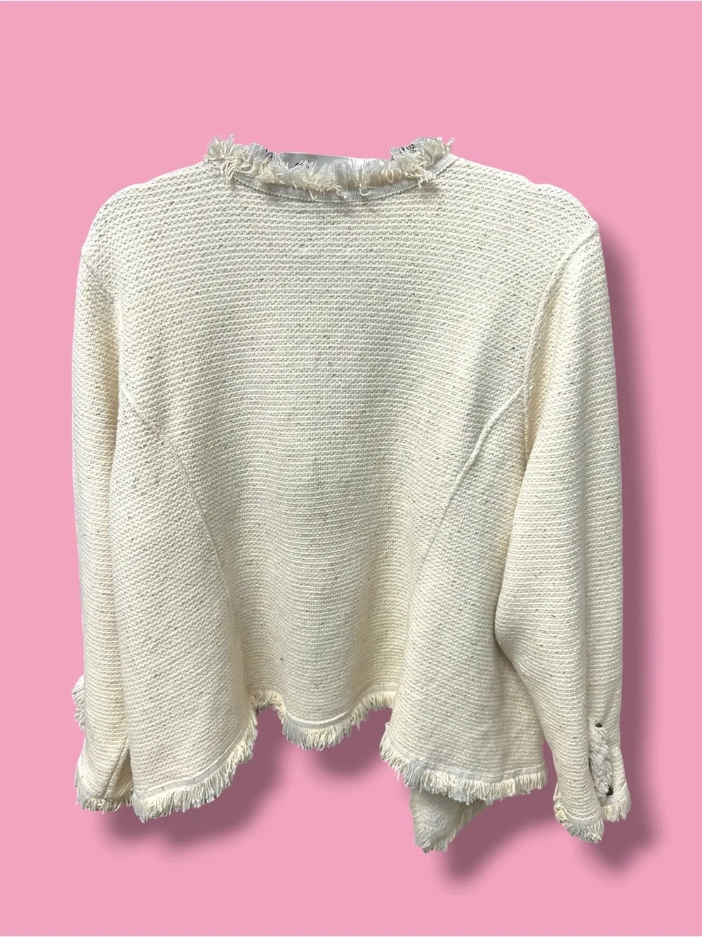 NIC+ZOE Cream Fringe-Trim Open Cardigan